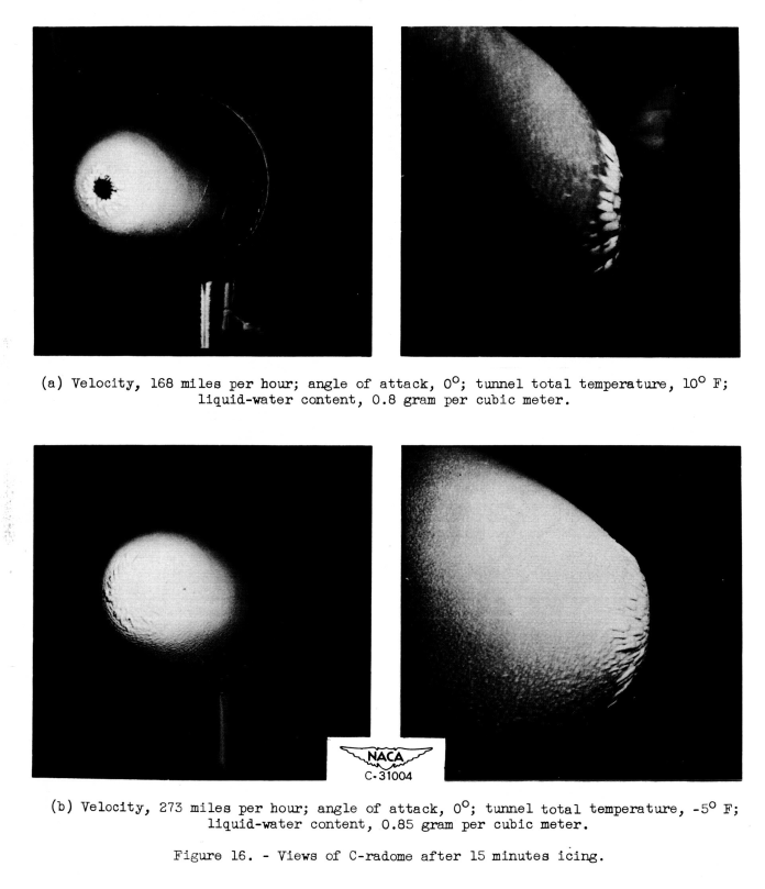 Figure 16. Views of C-radome after 15 minutes icing.
Ice near the leading edge is similar to spread flower petals.